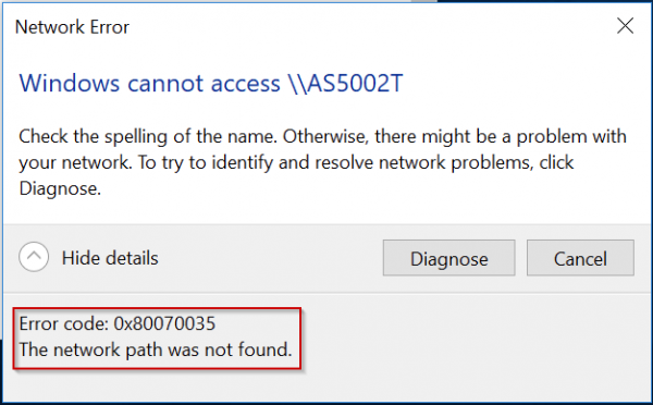 Исправляем ошибку 0х80070035 в Windows 10: не найден сетевой путь